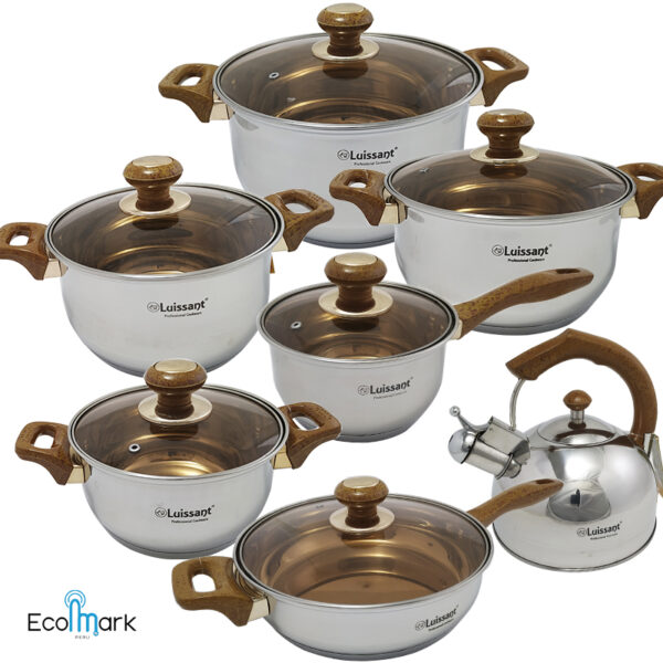 Set Ollas y tetera Acero Inoxidable Luissant 14 Pc