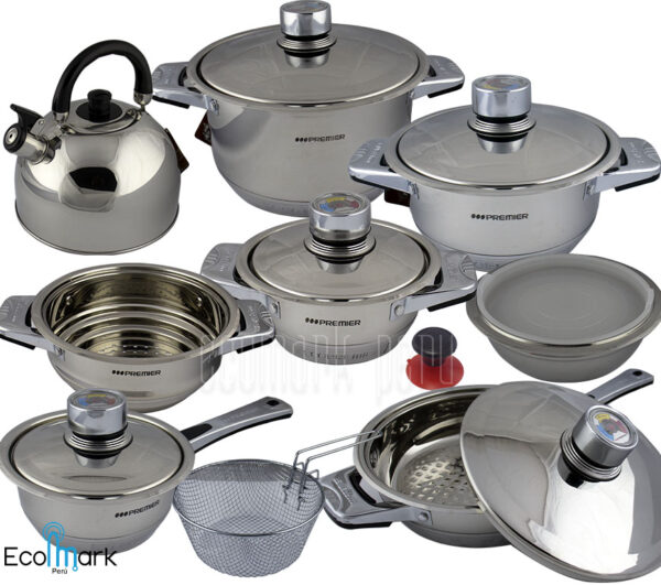 Set de Ollas Acero Inoxidable 18/10 Premier 18 Pc