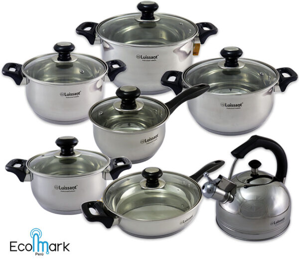Set Ollas y tetera Acero Inoxidable Luissant 14 Pc