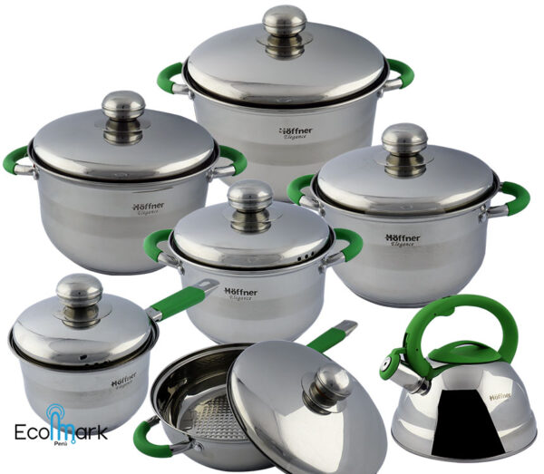 Set de Ollas Acero Inoxidable Hoffner 13 Pc Verde