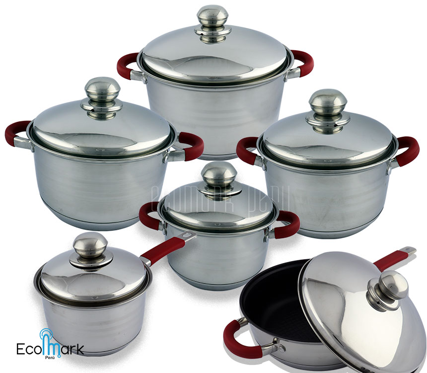 Set de Ollas Swiss Inox Acero Inoxidable 12Pc Rojo
