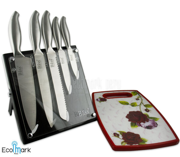 Set de Cuchillos Acero Inoxidable Bass más Tabla