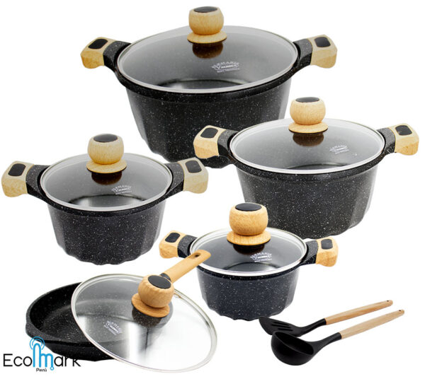 Set de Ollas Valeska Roca Volcánica Granito 12 Pc