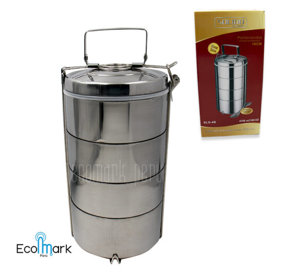 Portavianda Acero Inoxidable 4 Compartimientos 4700 ml.