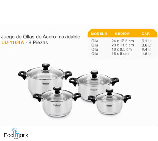 Set Ollas Acero Inoxidable Luissant 08PC LU-1104A