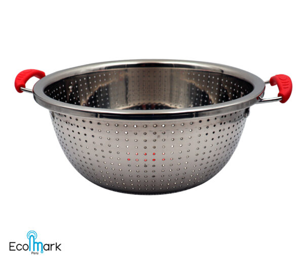 Colador Acero Inoxidable con Asa Rojo 34cm