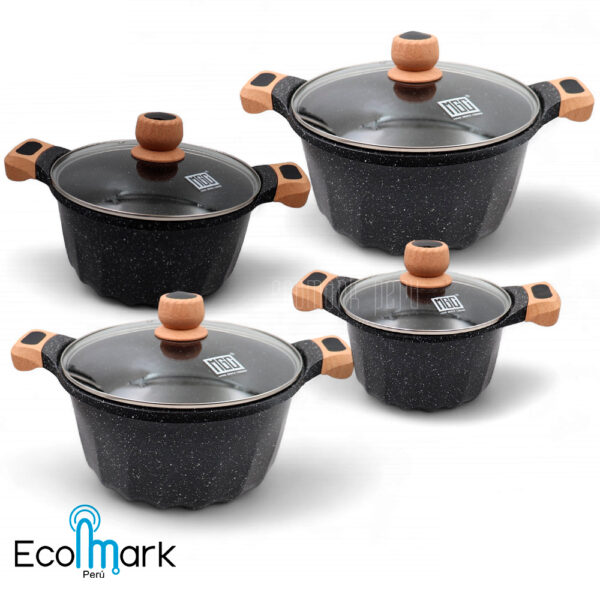 Set de Ollas MGC Granito Antiadherente 8pc Negro