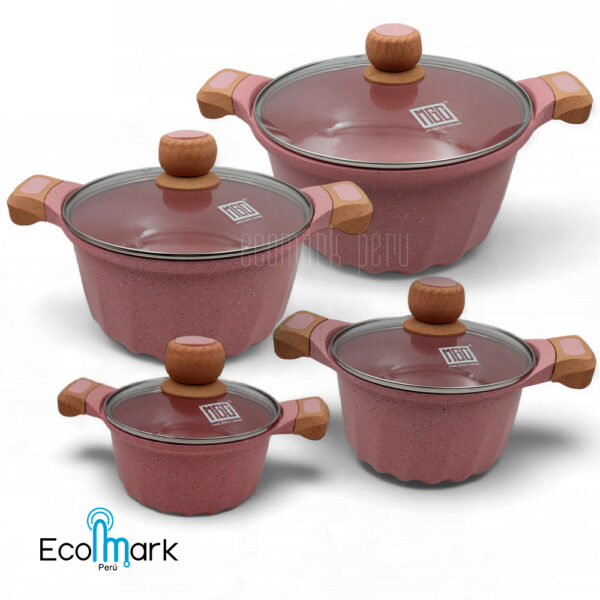 Set de Ollas MGC Granito Antiadherente 8pc Rosado