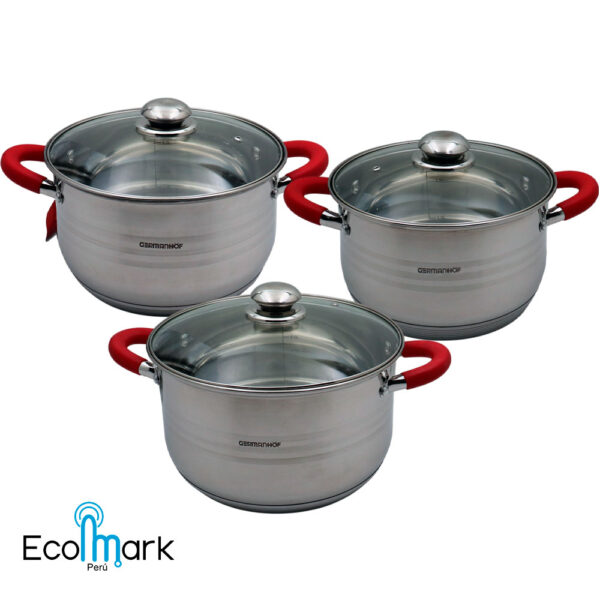 Set de Ollas Acero Inoxidable Germanhof Rojo 06Pc